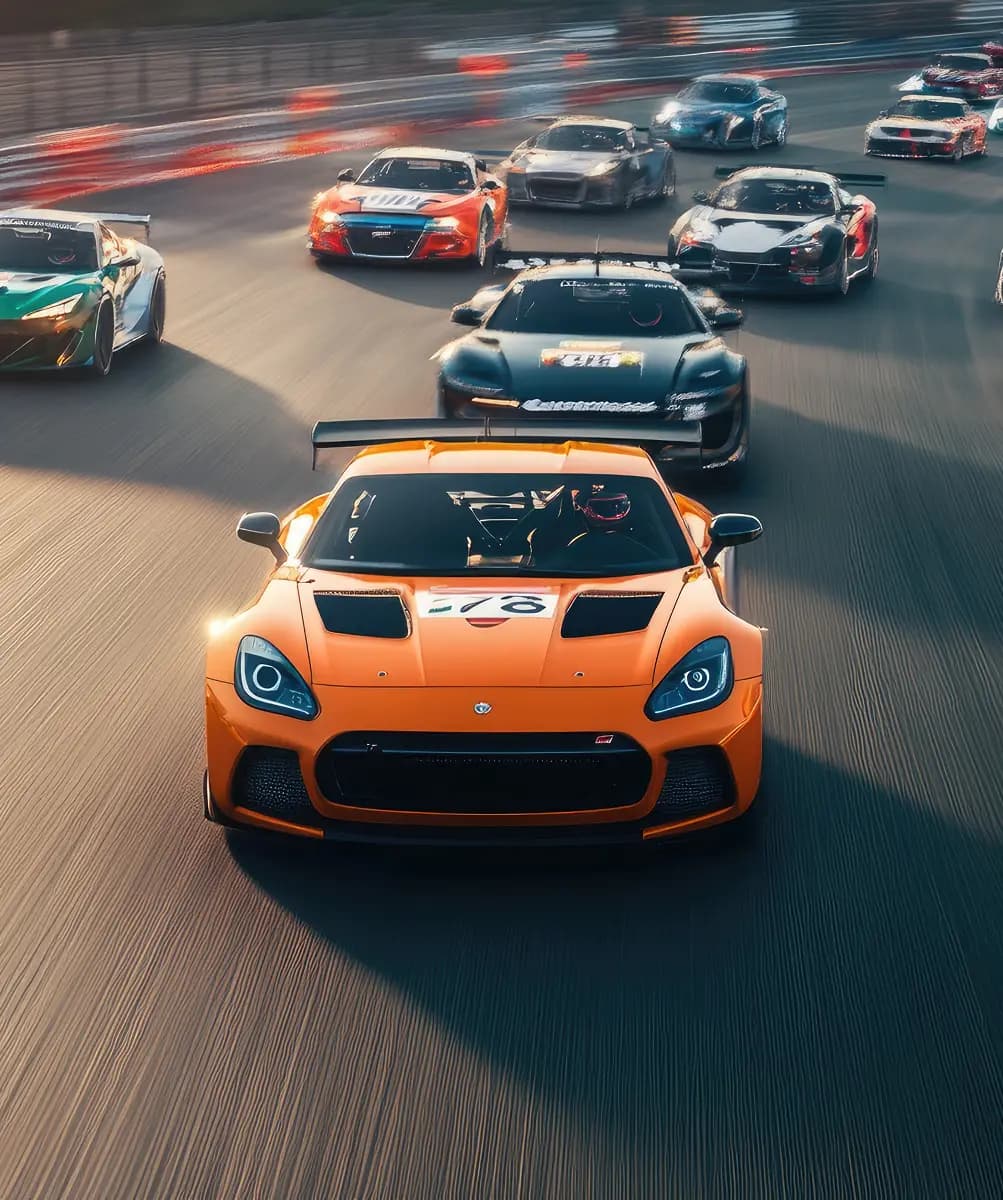 Decorative racing cars on track